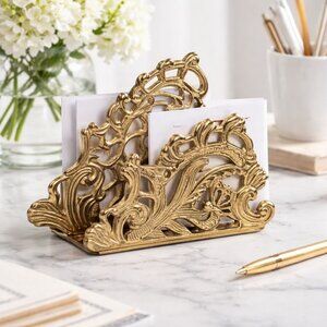 Vintage Ornate Brass Letter & Napkin Holder Victorian Style‎
